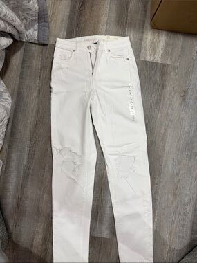 American Eagle Outfitters White Skinny Distressed Jeans SIZE ZERO X-LONG